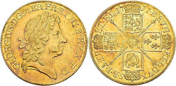 George I. 1714-1727. 5 Guineas 1717, London. TERTIO.