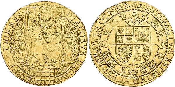 James I. 1603-1625. Rose ryal n. d. (1620-1621), Tower Mint.