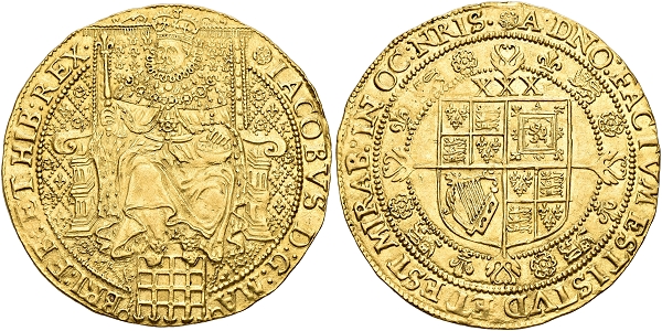 James I. 1603-1625. Rose ryal n. d. (1620-1621), Tower Mint.