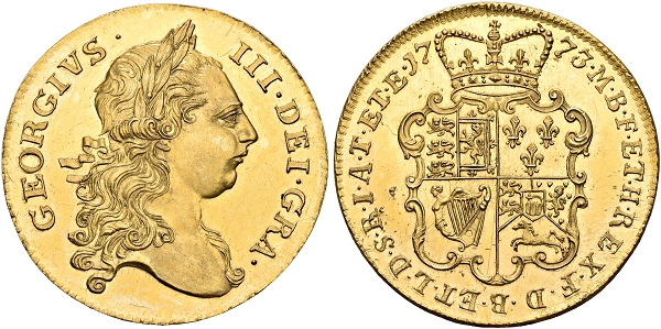 George III. 1760-1820. Pattern 2 Guineas 1773, London.