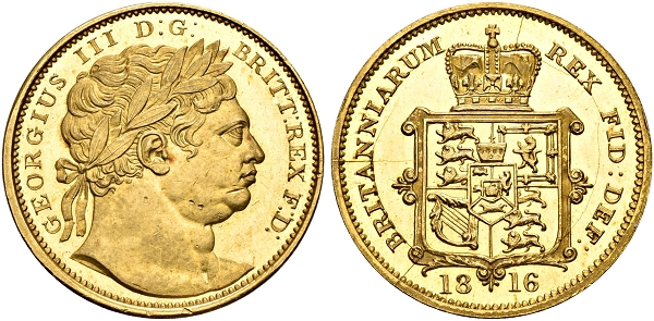 George III. 1760-1820. Pattern Sovereign 1816, London.
