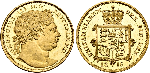 George III. 1760-1820. Pattern Sovereign 1816, London.