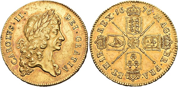 Charles II. 1660-1685. 5 Guineas 1676, London.