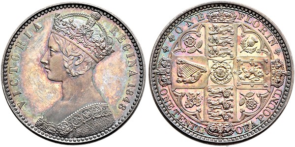 Victoria, 1837-1901. Pattern Florin 1848, London.