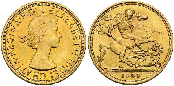 Elizabeth II. 1952-2022. Sovereign 1959, London.